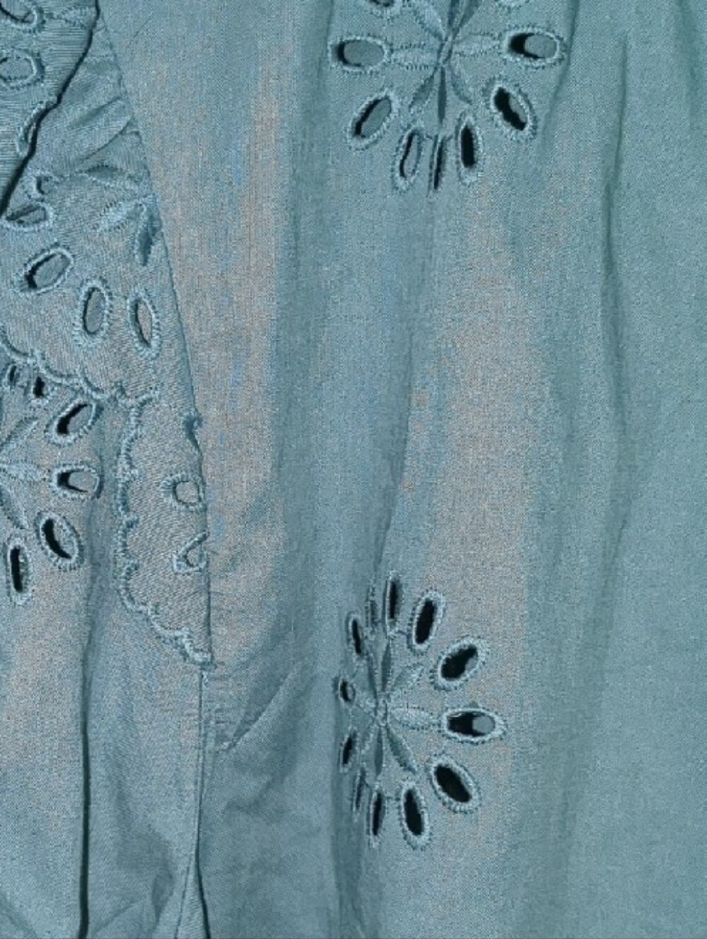 a.n.a Teal Eyelet Ruffle Long Sleeve Blouse - Picture 3 of 8